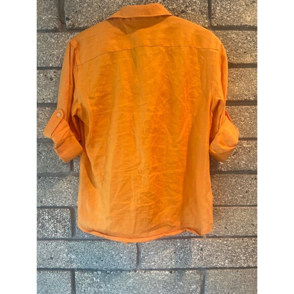Lauren Ralph Lauren Petite Orange Button-Up Linen Shirt P/S Womens Casual Lightw - Picture 6 of 8